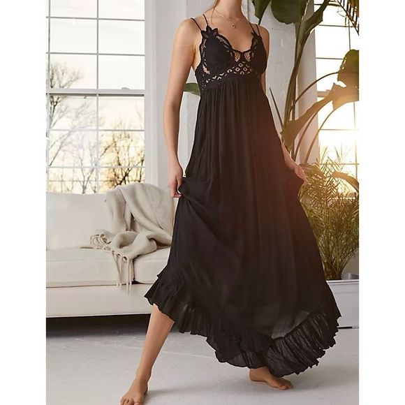 NWT Free People Adella Black Maxi Slip Dress - Picture 4 of 12